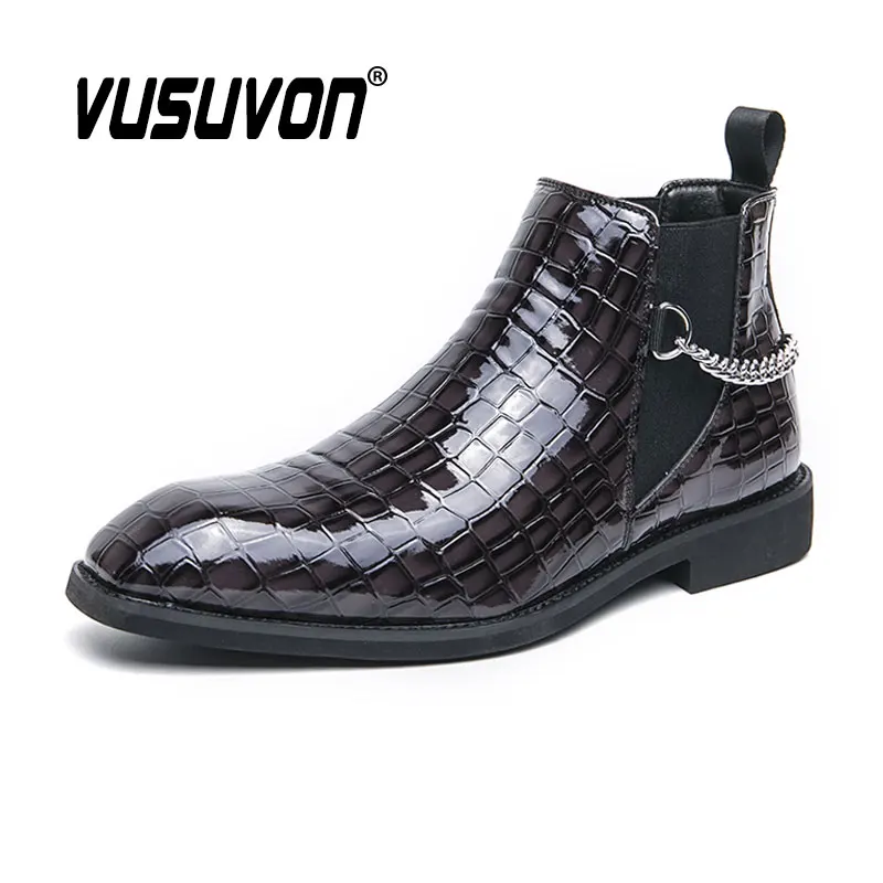 Fashion Men Chelsea Boots Leather Dress Casual Shoe Motorcycle Black Winter High Quality Party Boys Masculinas Size 39-44