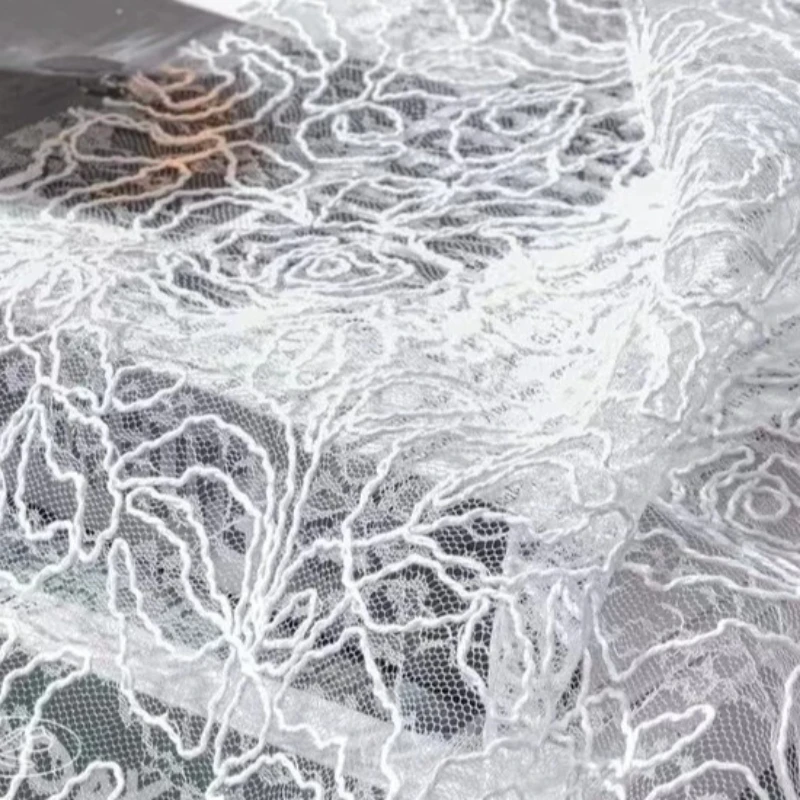 1meter Lace Fabric Rose Line Pattern Soft Textured Floral Delicate Elegant Style for Dress Coat Camisole DIY Sewing Accessories view 4