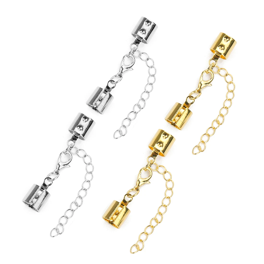 10set/lot 3-8mm Cord Clips End Caps With Lobster Clasp Extending Chain Fit Leather Cord Connectors DIY Jewelry Making Finding