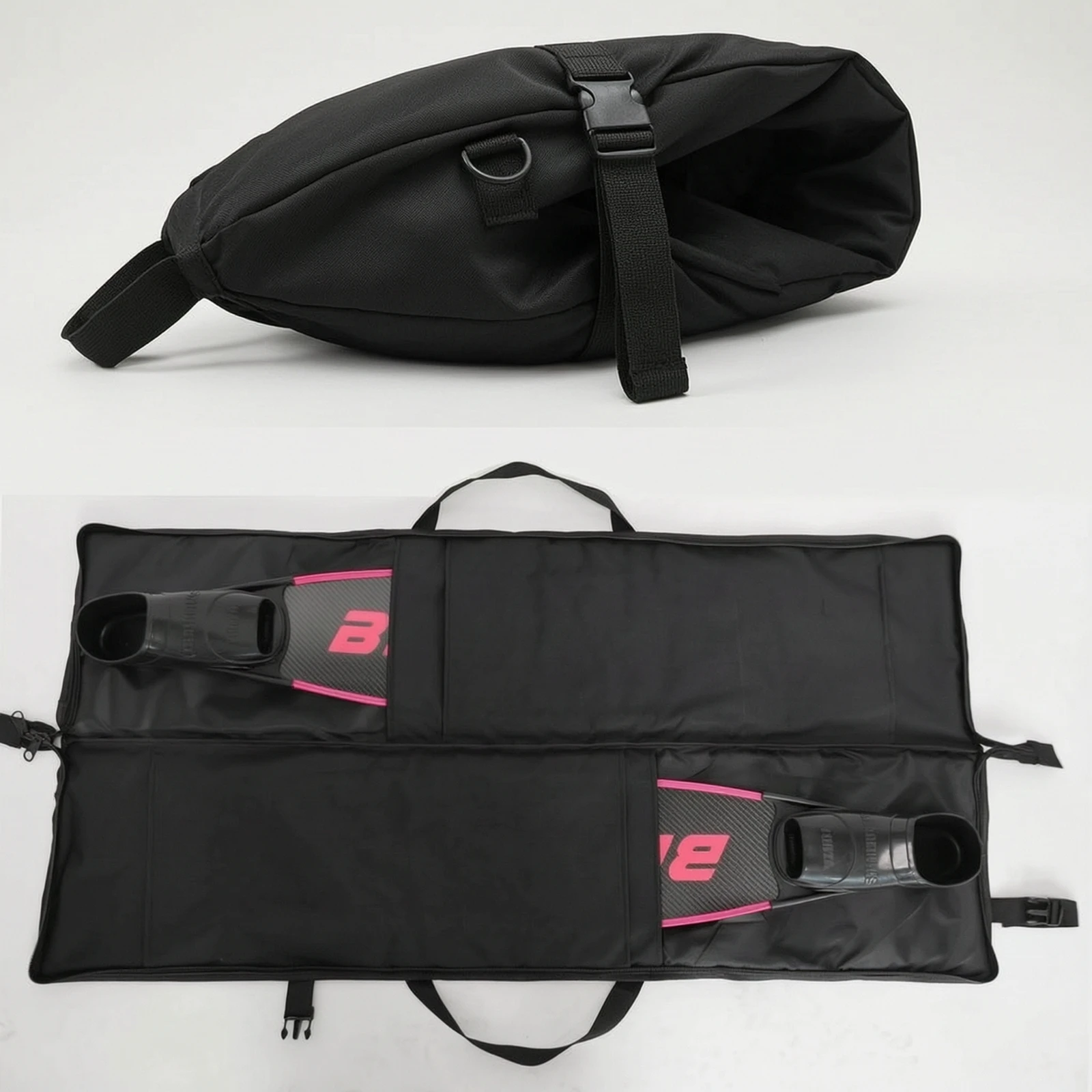 Long Fin Carrying Bag Foldable Freediving Fin Bag Zippered Adjustable for Freedivers, Travel