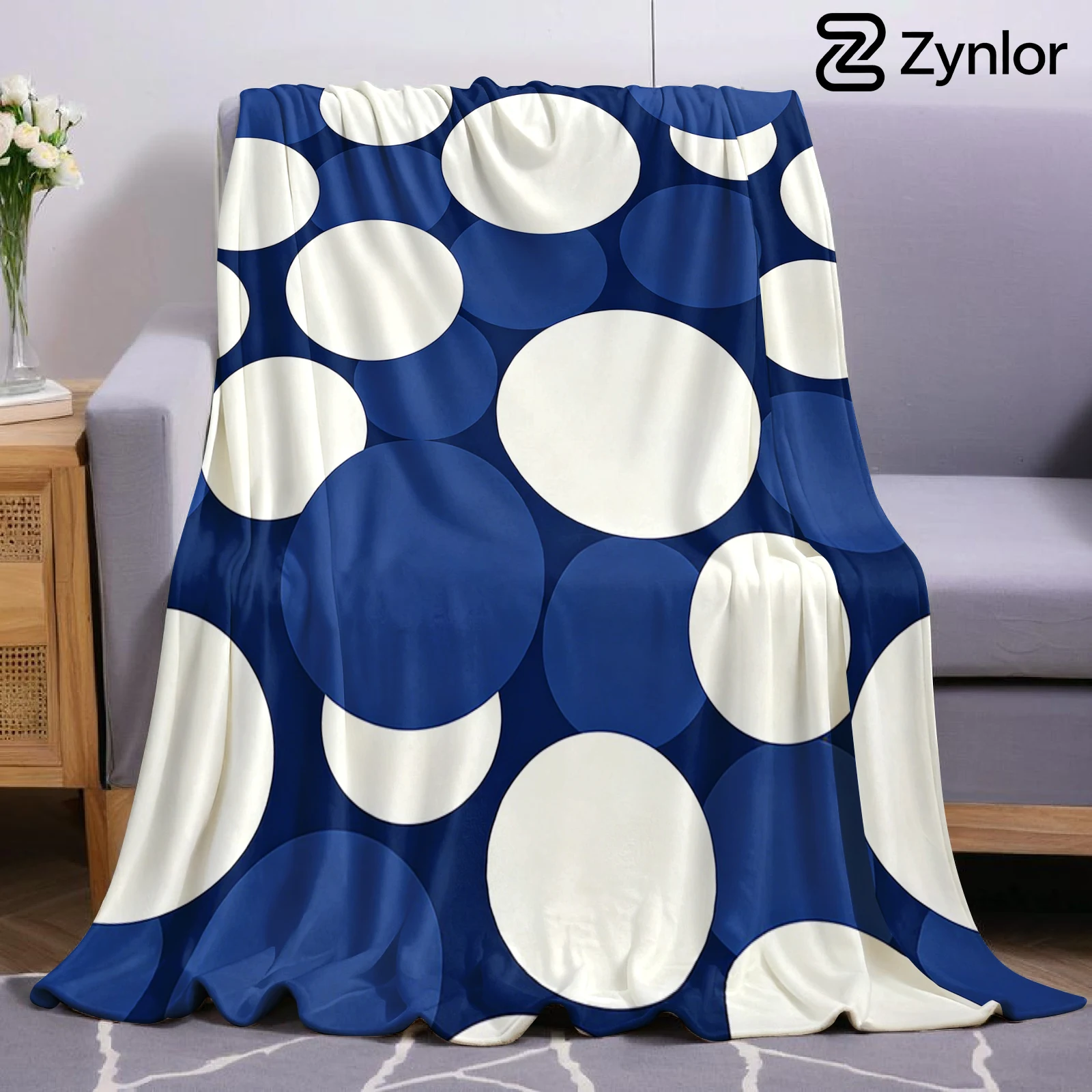 Navy & White Polka Dot Halloween Flannel Fleece Blanket Fluffy Warm Cozy Throw for Sofa Bedroom Home Holiday Decoration Gift