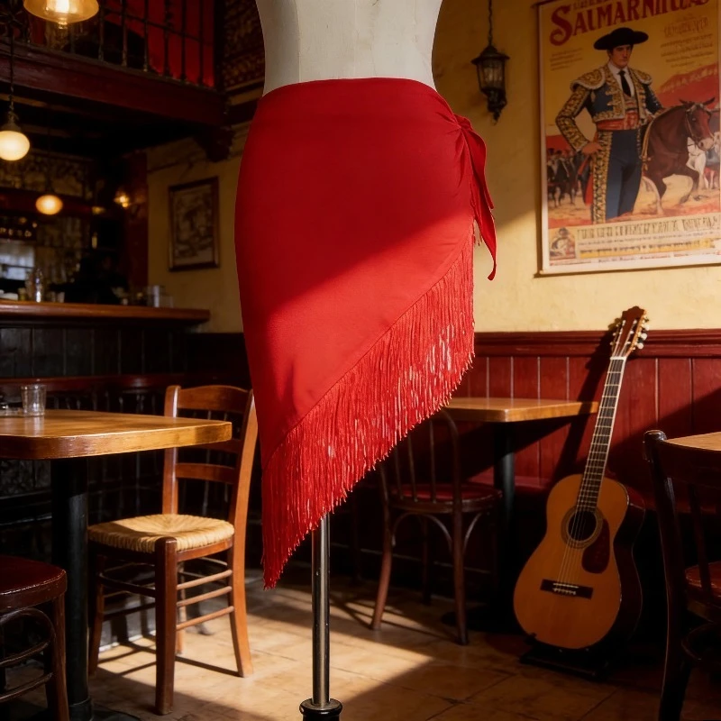 Latin Dance Skirt Fringe Triangle Wrap Women Salsa Rumba Ballroom Performance Hip Scarf