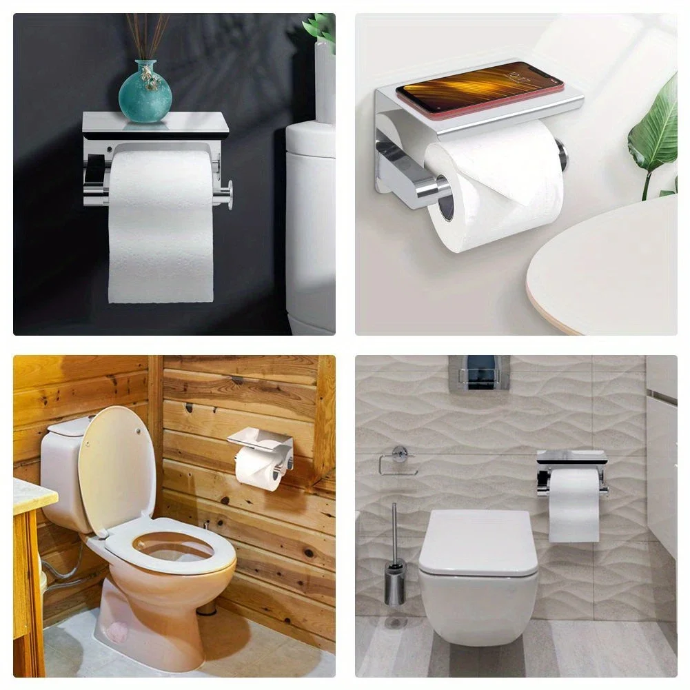 1PCS Stainless Steel toilet paper towel rack for household and public use, phone storage rack, bathroom roll paper box view 5