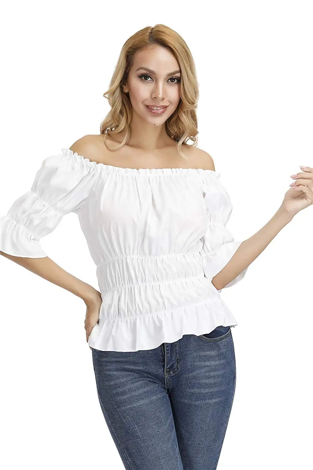 Women Renaissance Medieval Chemise Shirt Victorian Girls Gothic Retro Peasant Wench off shoulder Blouse Resist top Costume