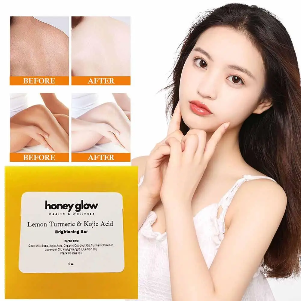 Lemon Turmeric Kojic Acid Brightening Soap Deeply Cleansing Body Skin Tone Rejuvenating Even Handmade Soap Glowing Exfoliat V0x6