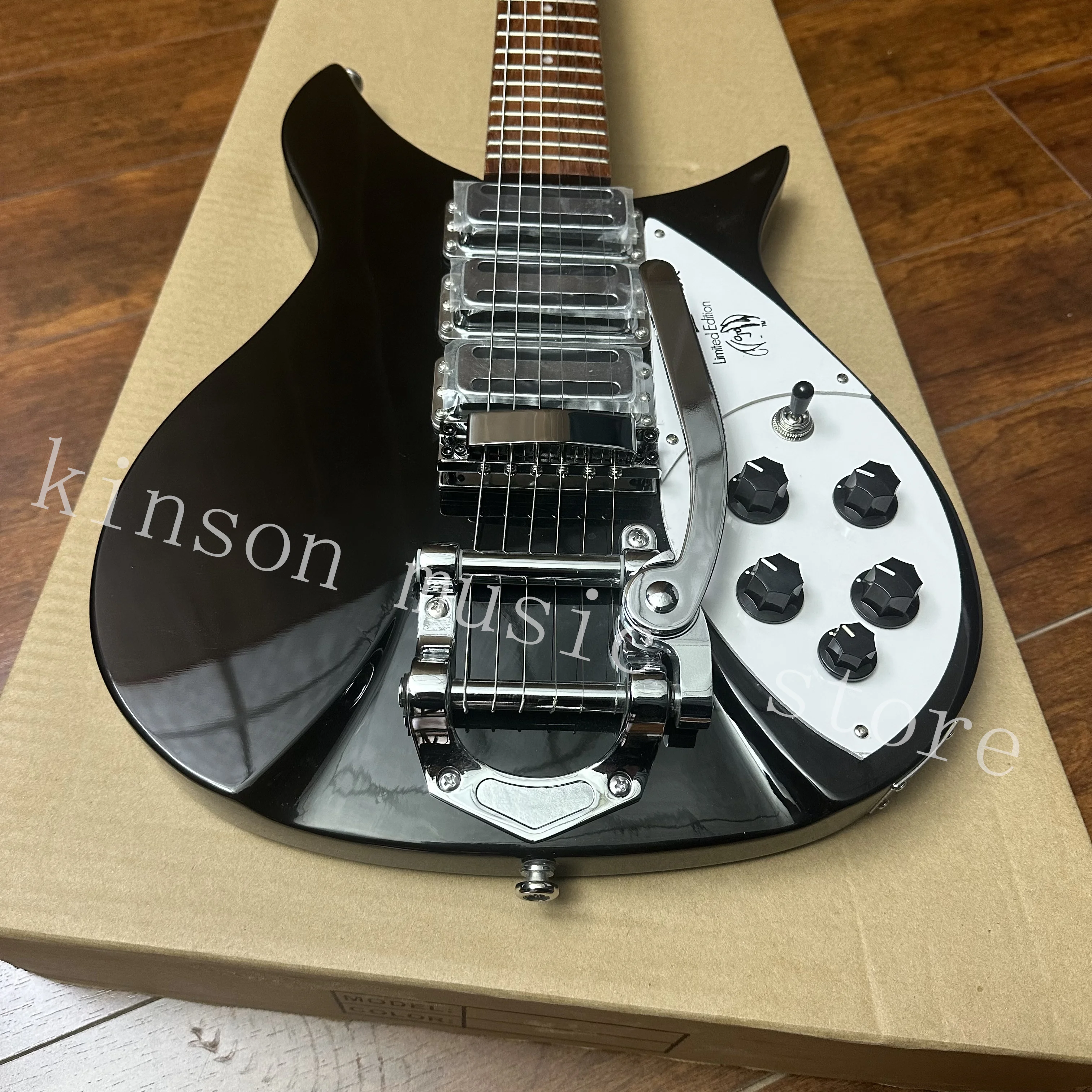 Black Electric Guitar, Tremolo System Bridge, 34 inches,Chrome Hardware,Fast Shipping