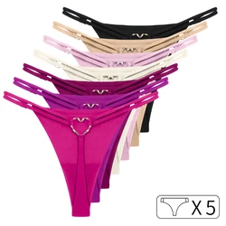 5Pcs Ice Silk Iron Ring Sexy Women G String Briefs Girls Panties Underwear Thong Seamless Underpants Lingerie Plus Size S-XL