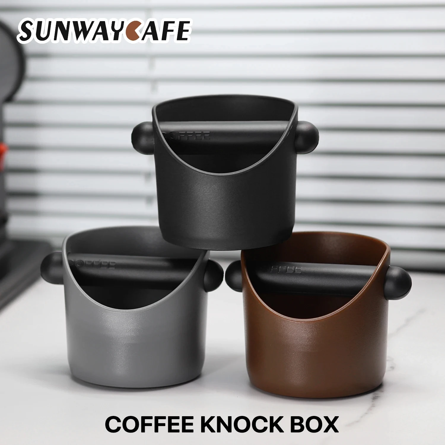 Coffee Knock Box Espresso Dump Bin For Coffee Grounds with Removable Knock Bar and Non Slip Base Gift Black Round