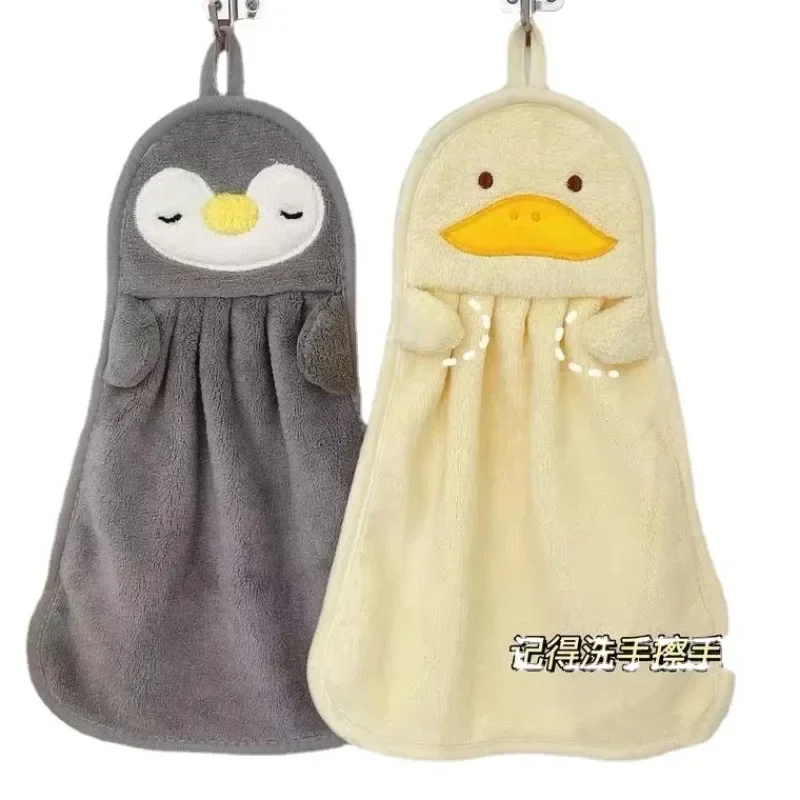 1PC Baby Hand Towel Can Hang Absorbent Towel Cute Penguin Skin-friendly and Soft for Children Towels Coral Velvet Hand Towels