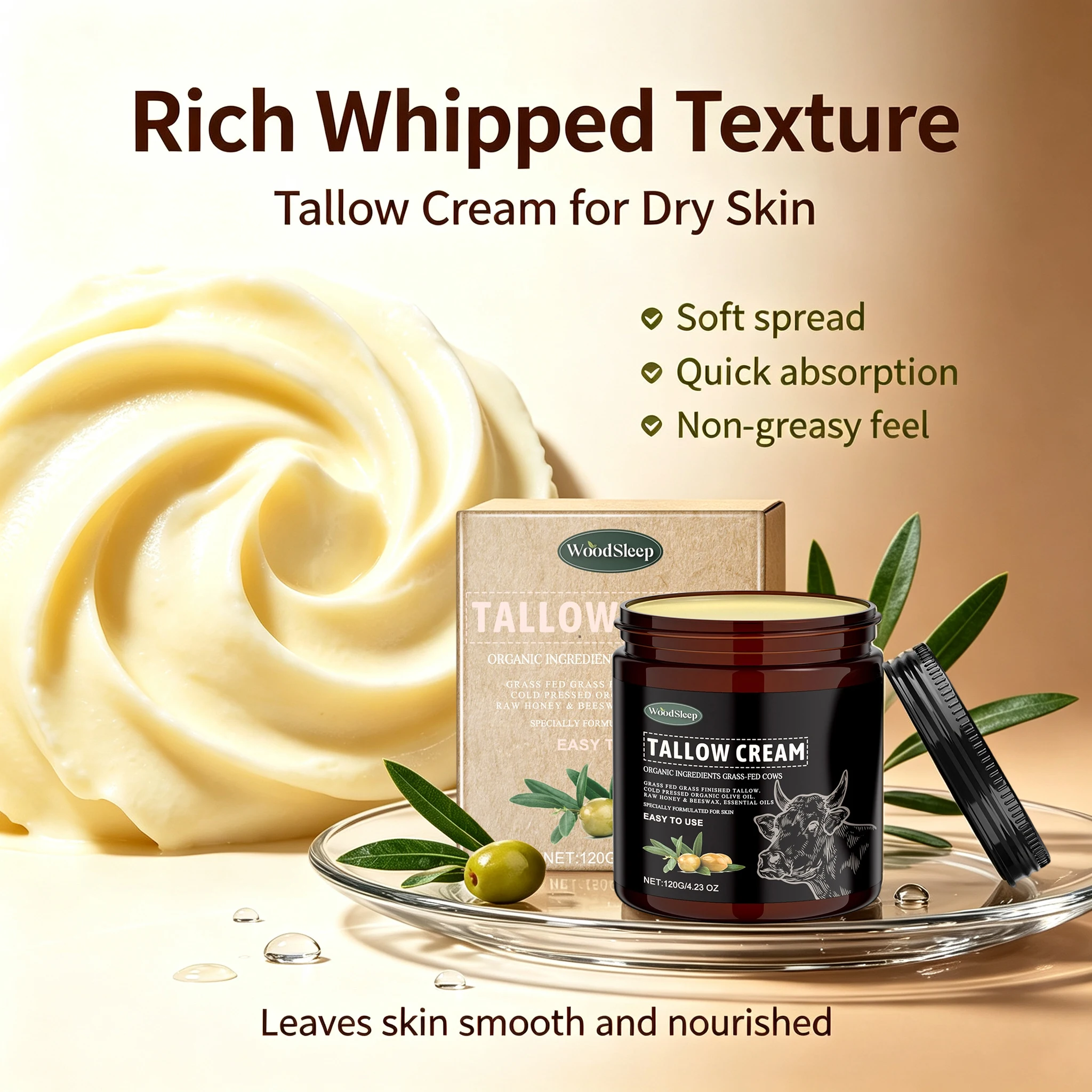 Grass Fed Whipped Tallow Moisturizer For A/W Extremely Dry Skin Hydrating Skin Barrier Repair Tallow Body Butter HandMoisturizer