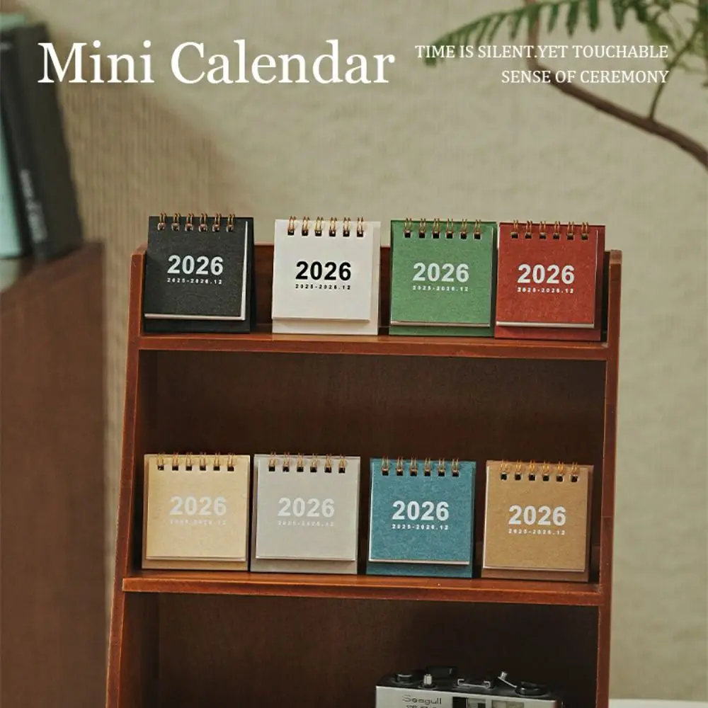 Month Date Display 2026 Mini Desk Calendar Solid Color Date Planner Monthly Planner Simple Coil Binding Standing Flip Calenda