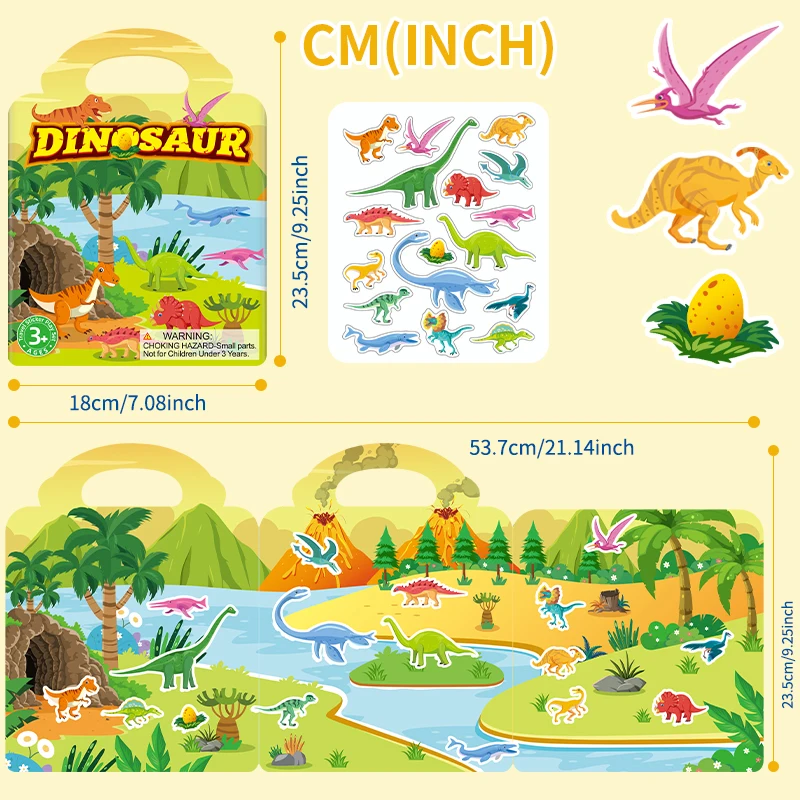 Set di 3 Libri di Adesivi Riutilizzabili per Bambini, Tema Animali e Oceano, Giocattolo Portatile Fai-da-Te, Regalo per Bambini