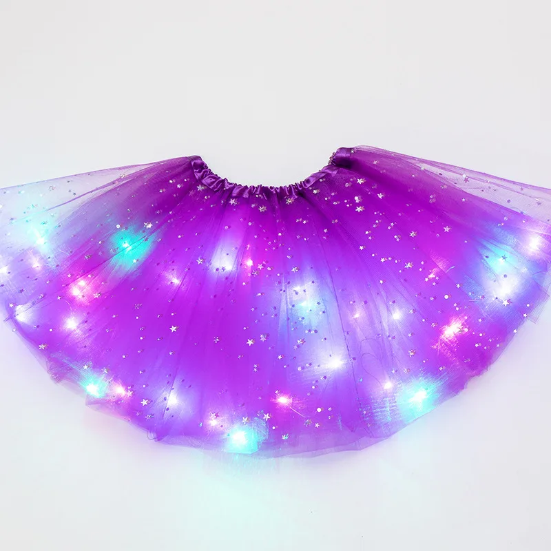 For Women Ballet Tutu Skirt LED Glowing Light Mini Skirt Fancy Party Costume Ball Gown Dance Adult Dancewear Tulle Star Short