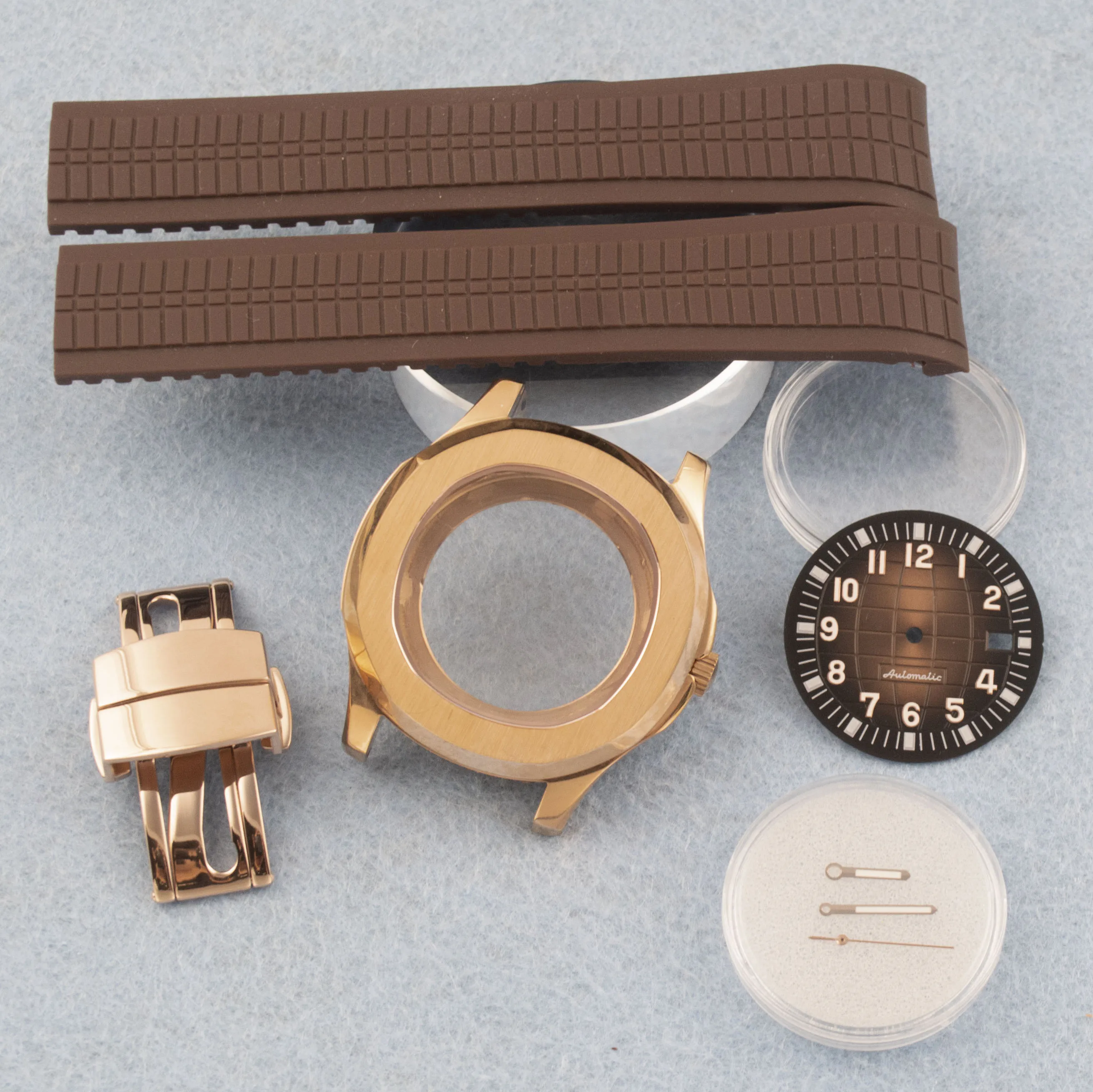 42mm Rose Gold Stainless Steel Watch Case Dial for NH35 NH34 NH36 NH38 NH70 Movement Aquanaut Nautilus Sapphire Rubber Strap