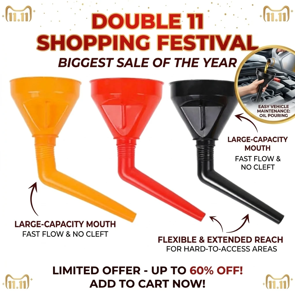 Automotive Plastic Funnel Set Wide Mouth Fuel and Oil Multi-use Flexible Right Angle Funnels for Water Coolant and Engine Oil