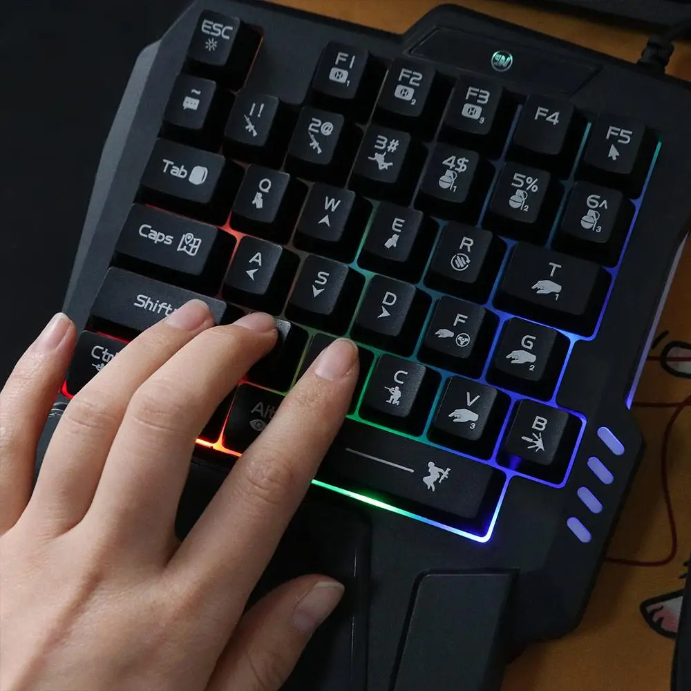 

USB Single Hand Keyboard Luminous Mini One Handedly Keyboard 35 Keys 3 Color Backlight Gaming Mechanical Keyboard Desktop PC