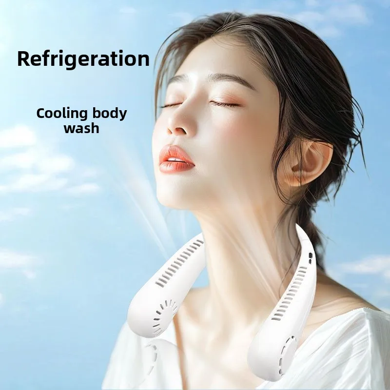 Portable Neck Cooling Fan Bladeless Hanging Design USB Charging Low Noise Personal Fan for Sports Working Trip