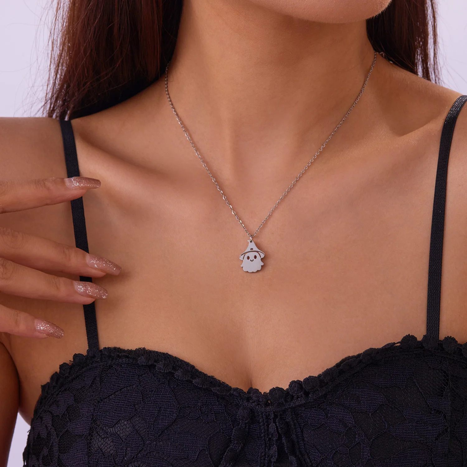 Mode Edelstahl Halloween Anhänger Halskette für Frauen Männer schwarze Katze Geist Spinne Kürbis Halskette Freundschaft Schmuck Geschenk – Detail 19