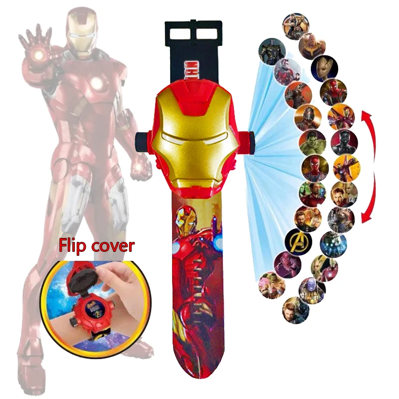 Disney Marvel Kids Watch Spiderman Iron Man Frozen Anime Figures Projection Watch Digital Clock Boys Girls Baby Watch Toys