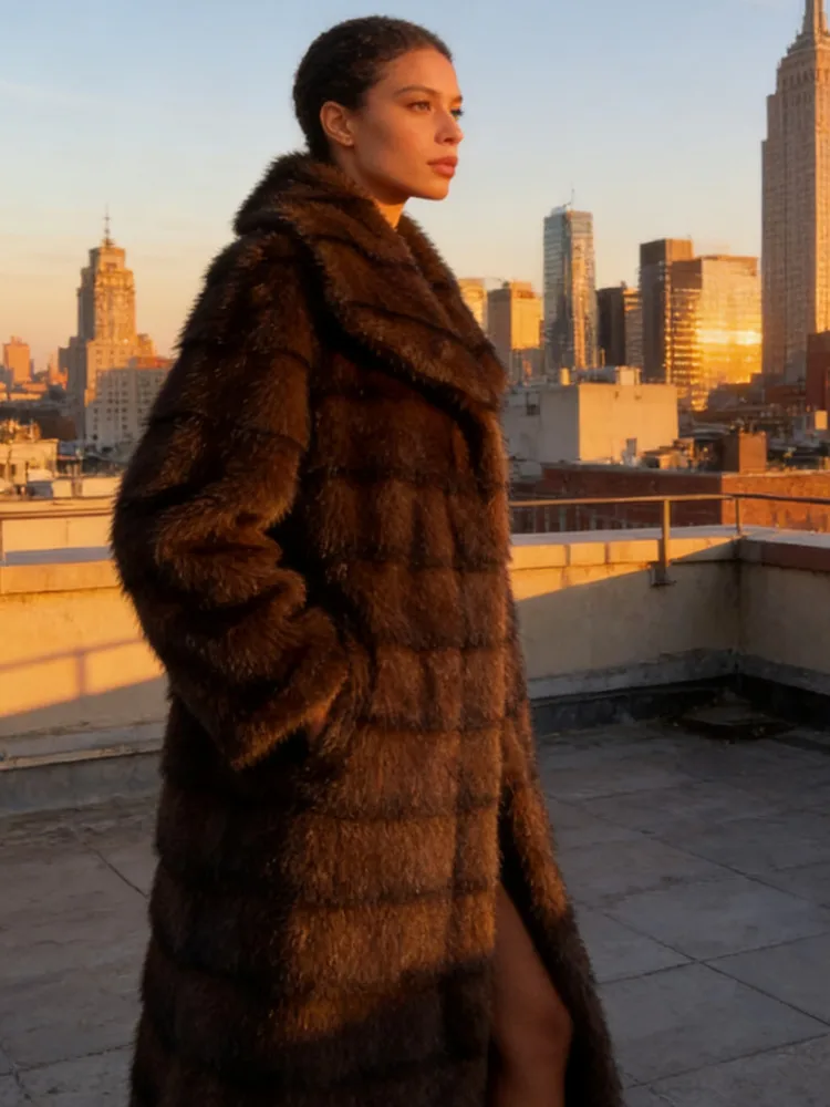 DFDG المرأة 2025 ايكو فو السمور شال فرو طوق مصمم معطف الشتاء الفاخرة الدافئة المألوف تيدي سترة معطف مميز #4