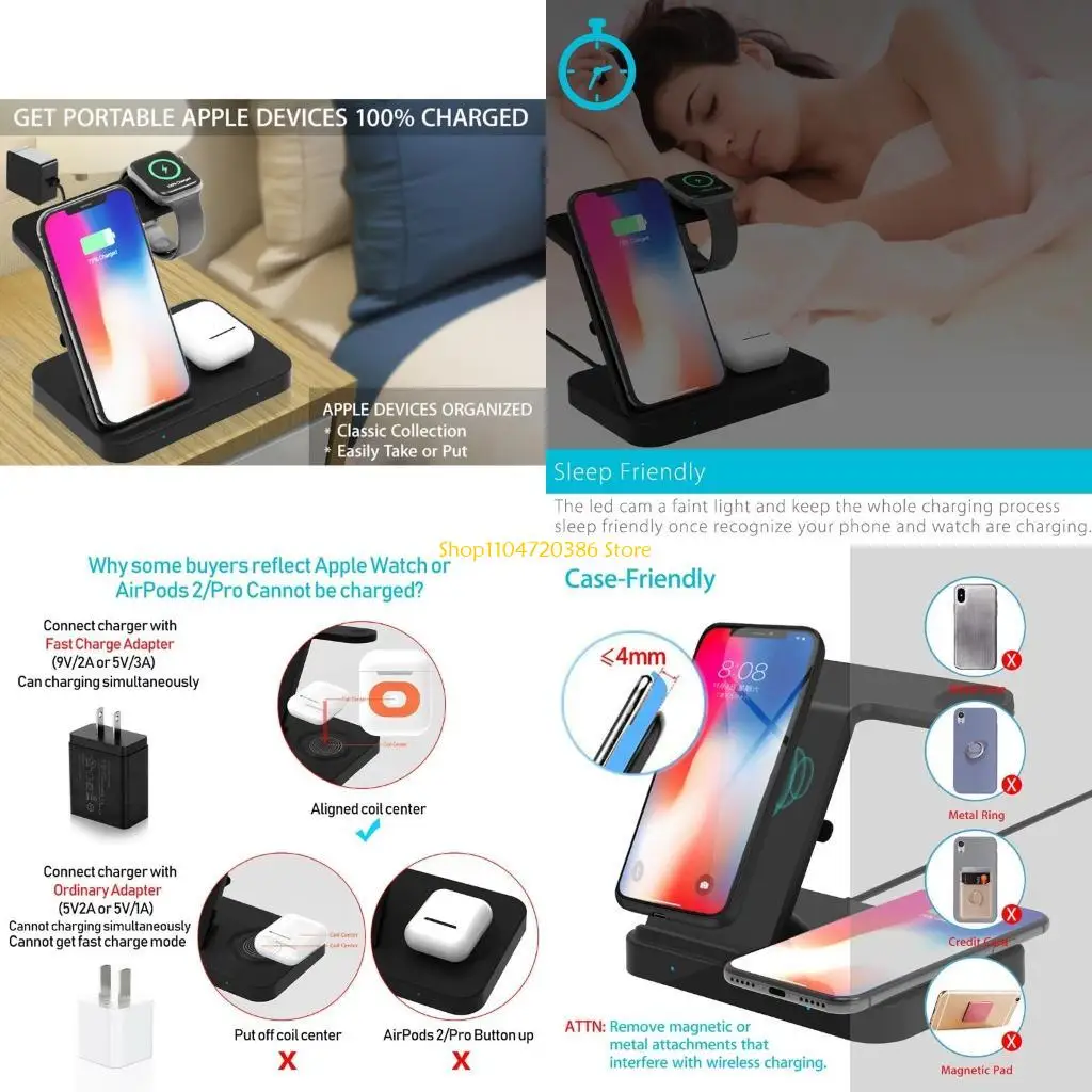 

K0EA 3 in 1 Wireless Charging Stand for Watch Series Phone Headset Vertical Charger Dock Station Desktop Holder
