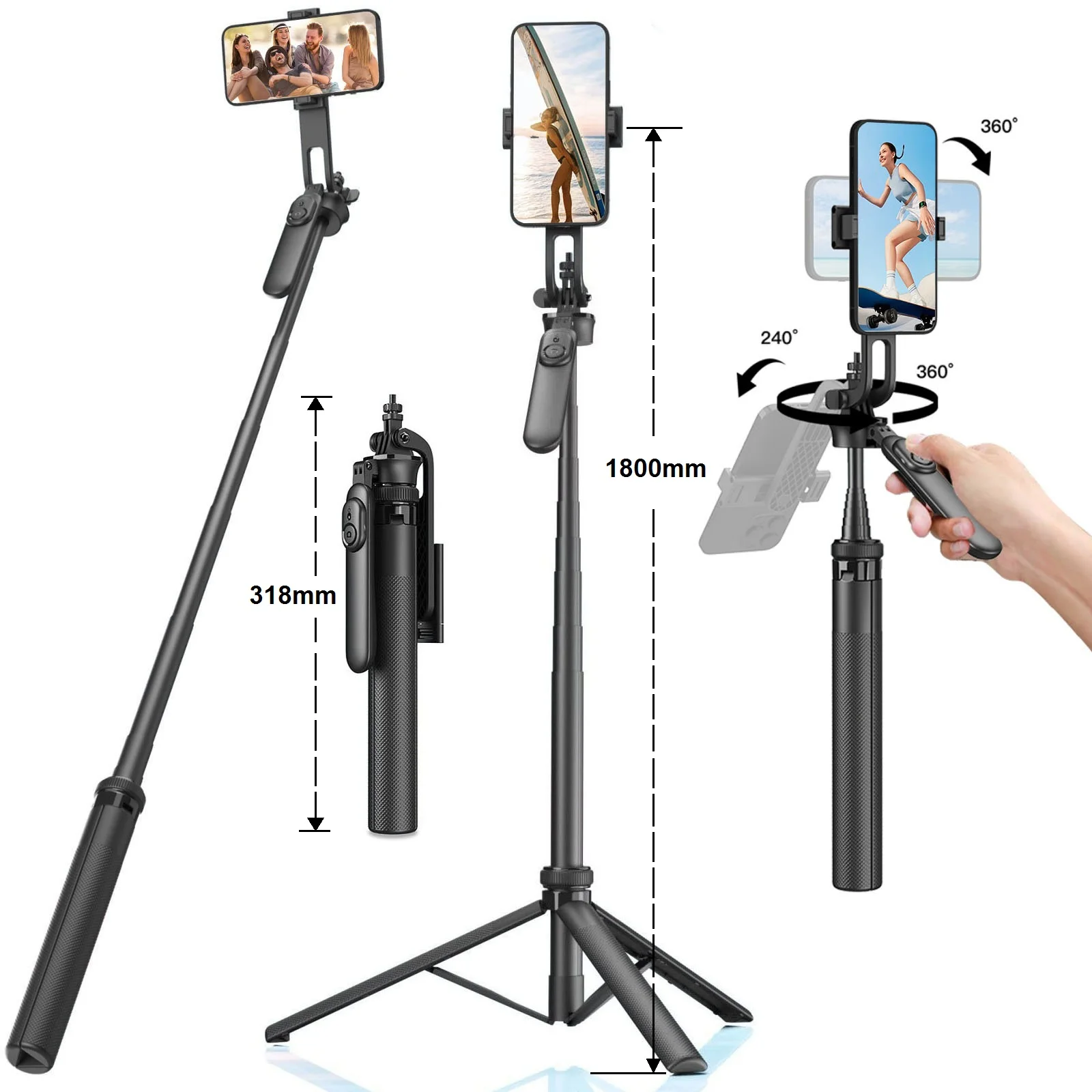 

Wireless Selfie Stick Tripod Stand with Remote 1.8m Extendable Tripod Selfie Stick for iPhone Phone Camera Tiktok Video Vlogs