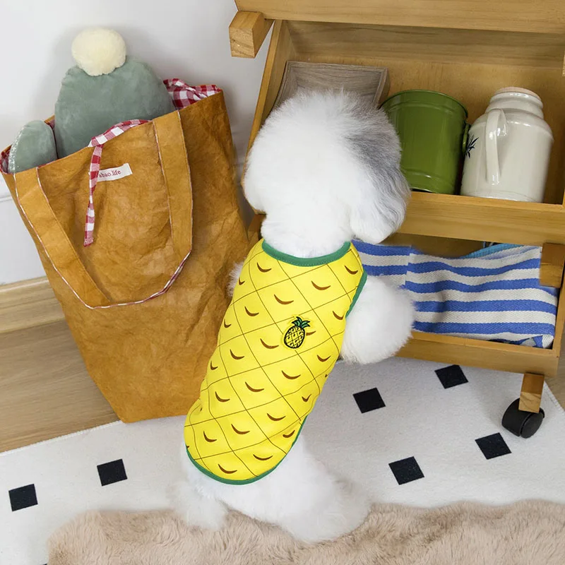 Yellow Pineapple Dog Vest Summer Puppy Clothes Cool Comfortable Pet T-Shirt Teddy Yorkshire Pullover