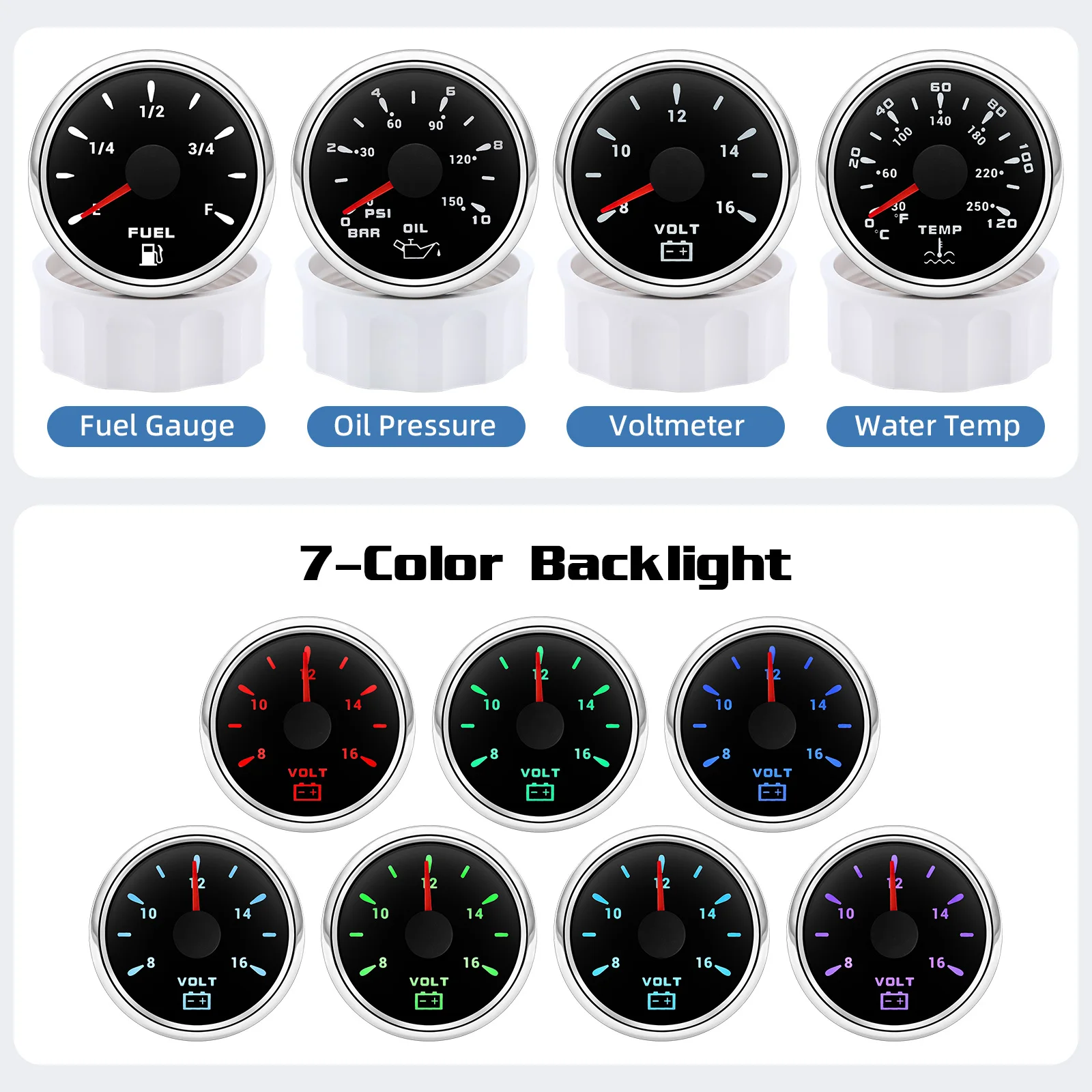 4 Gauges Set Oil Pressure Gauge Fuel Level Gauge Water Temp Meter Voltage With Sensors For Marine Boat Yacht Car Universal view 5