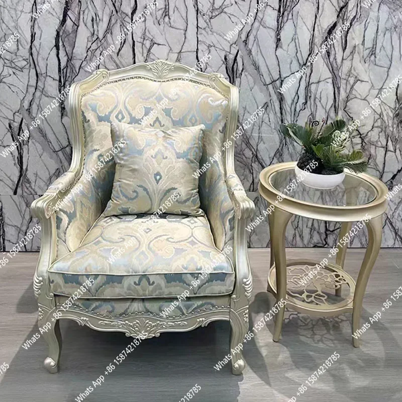 

YX French Light Luxury Solid Wood Sofa Living Room Tiger Chair European Flower Cloth Single Sofa High Back Studio Chair