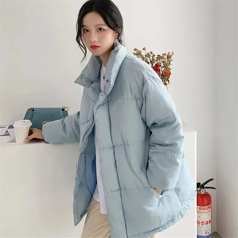 

Parker Coat Women's Winter Pop Solid Color Thickened Stand-up Collar Zipper Short Overcoat Warm Simple Commuter Cotton Clothing