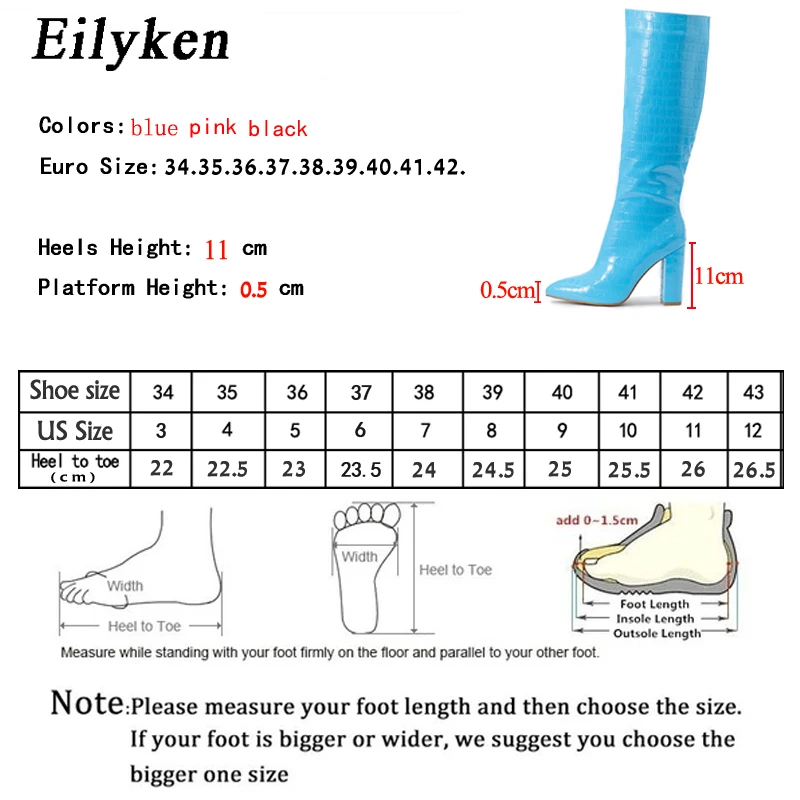 Eilyken Autumn Winter High Heel Women Knee High Serpentine Boots Designer Chunky Shoes Zipper Long Botas Mujer