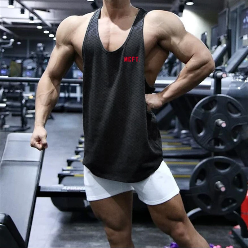 Summer Men's Stringer Y Back Tops Summer Brand Vest Mesh Mens Tank TopsSleeveless Shirt Bodybuilding Muscle Fitness Gym Clothing