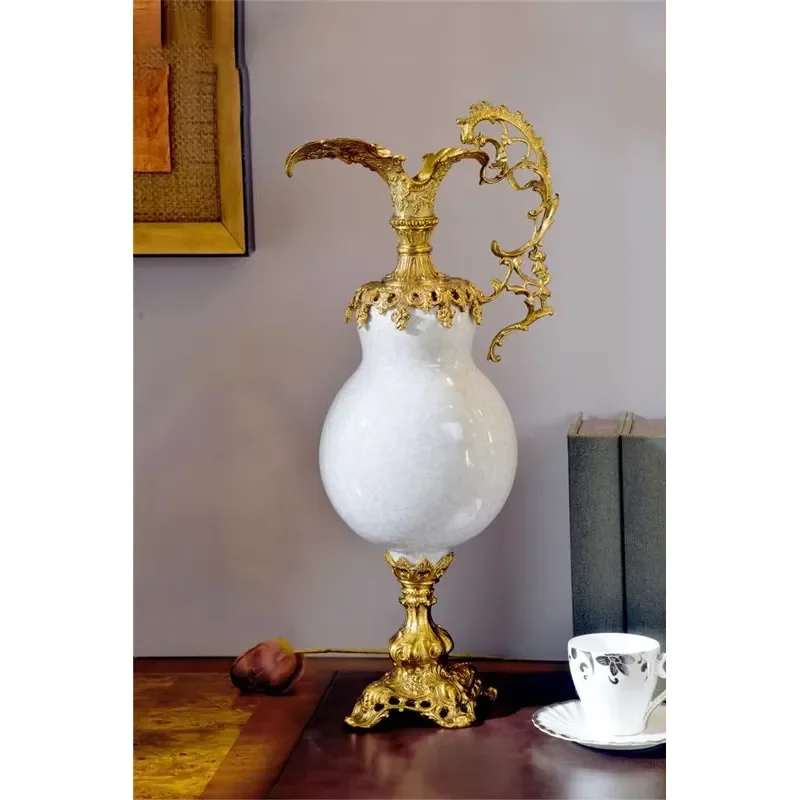 Home Decorations Hotel Restaurant Tabletop Decorations Furniture Gifts Ceramic Gourd Vase + Beaded Brass Bouquet Interior