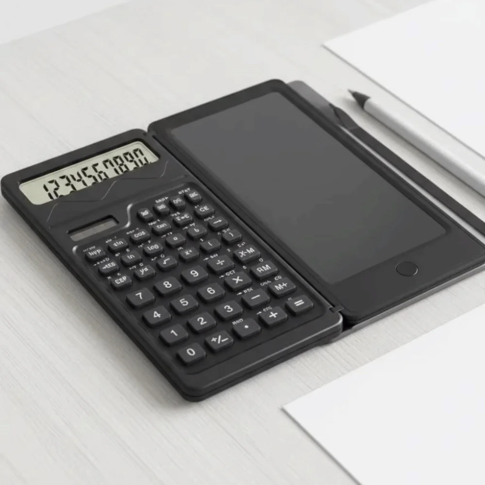 LCD Screen Scientific Calculator Foldable Design 2 in 1 Foldable Calculator Erase Button Lock Stylus Pen Support