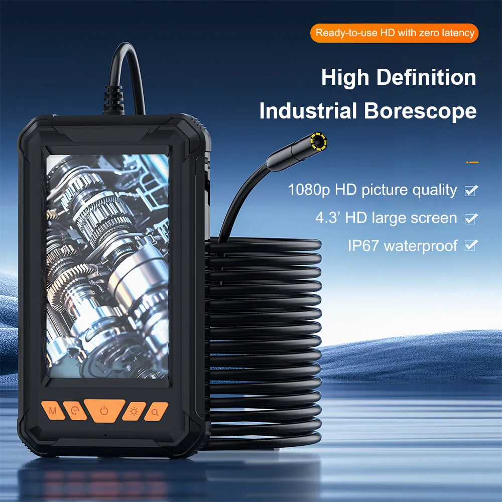 P380 Industrial Endoscope 4.3 Inch Screen HD 1080P Pipe Sewer Inspection Borescope IP67 Waterproof