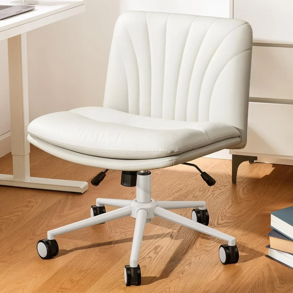 

Armless-Office Desk Chair with Wheels: PU Leather Cross Legged Wide Chair,Comfortable Adjustable Swivel Computer Task Ch