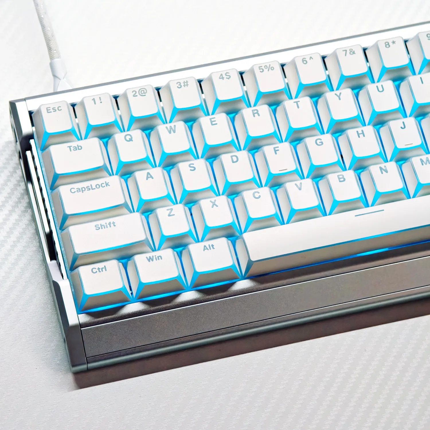 White Folding Shadow Keycaps Top Printed Backlit for North Facing 60/63/87/98/100 Keyboard Cherry Profile 130 Keys Shine Through