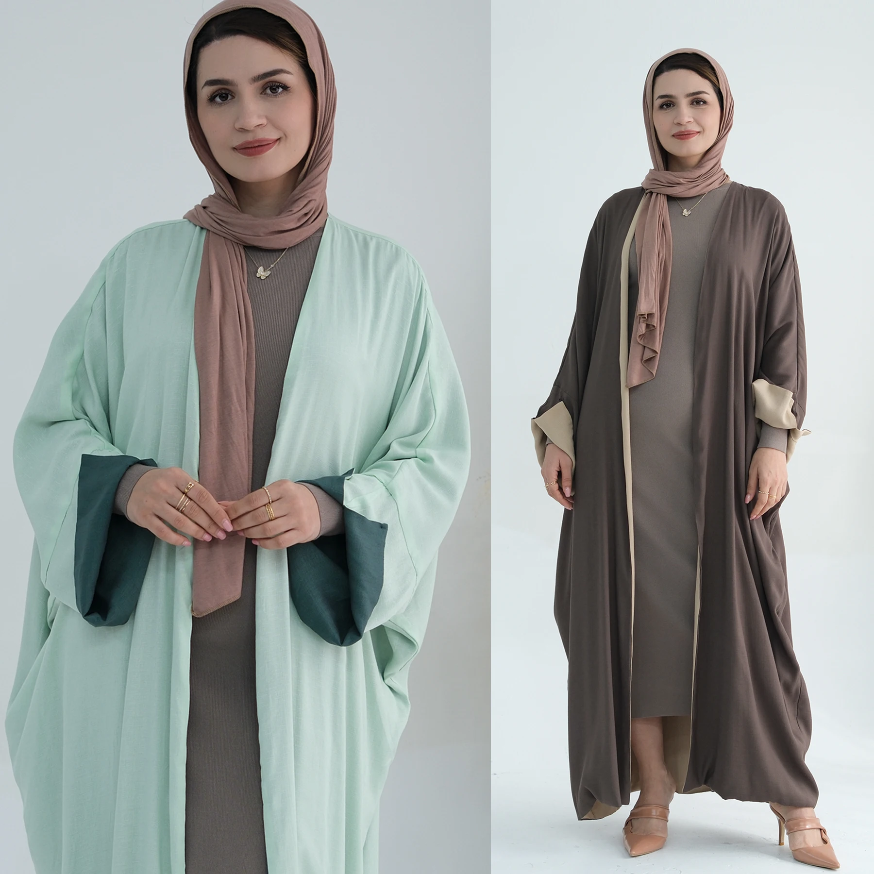 

Reversible Kimono Open Abayas for Women Muslim Dress Eid Djellaba Dubai Turkey Kaftan Kebaya Jalabiya Caftan Marocain Femme Robe