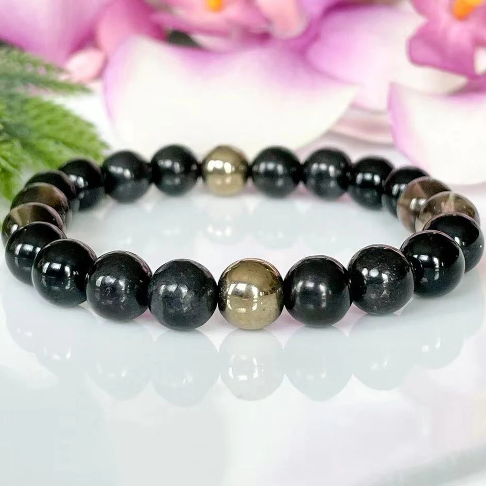 MG1922 New Design Natural Shungite Smoky Quartz Black Tourmaline Pyrite Bracelet Gemstone Energy Healing Crystals Jewelry