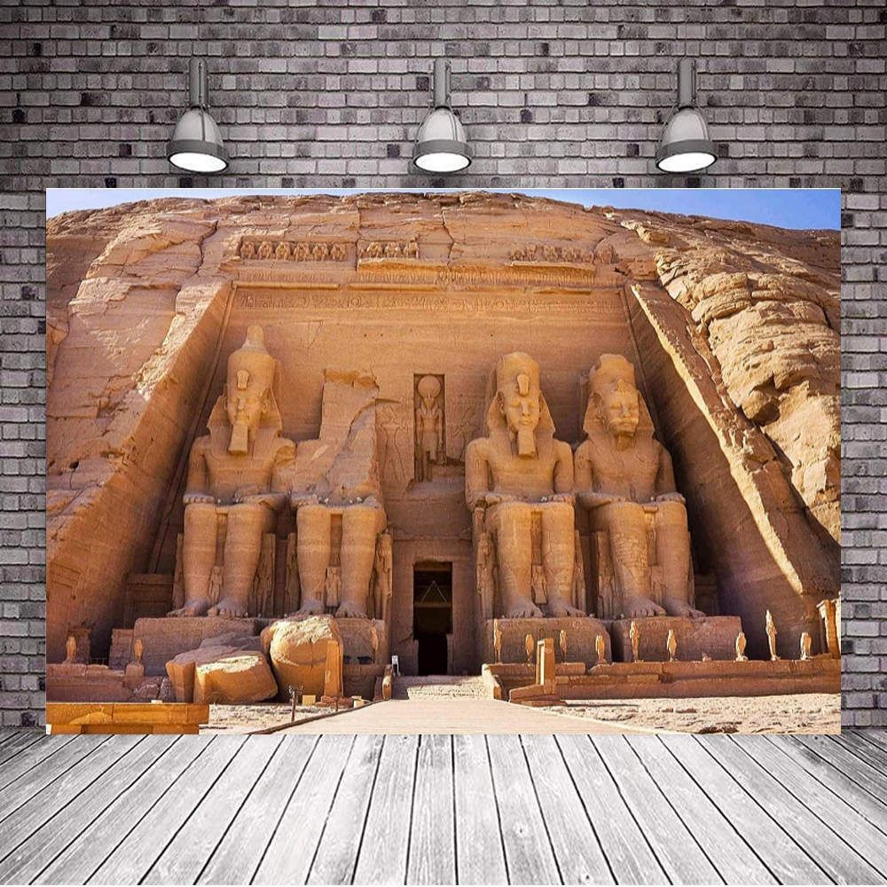 

Egypt Abu Simbel Temple Photography Backdrop Egyptian Pharaoh Tomb Four Giant Stone Statue Ancient Site Tourism Background