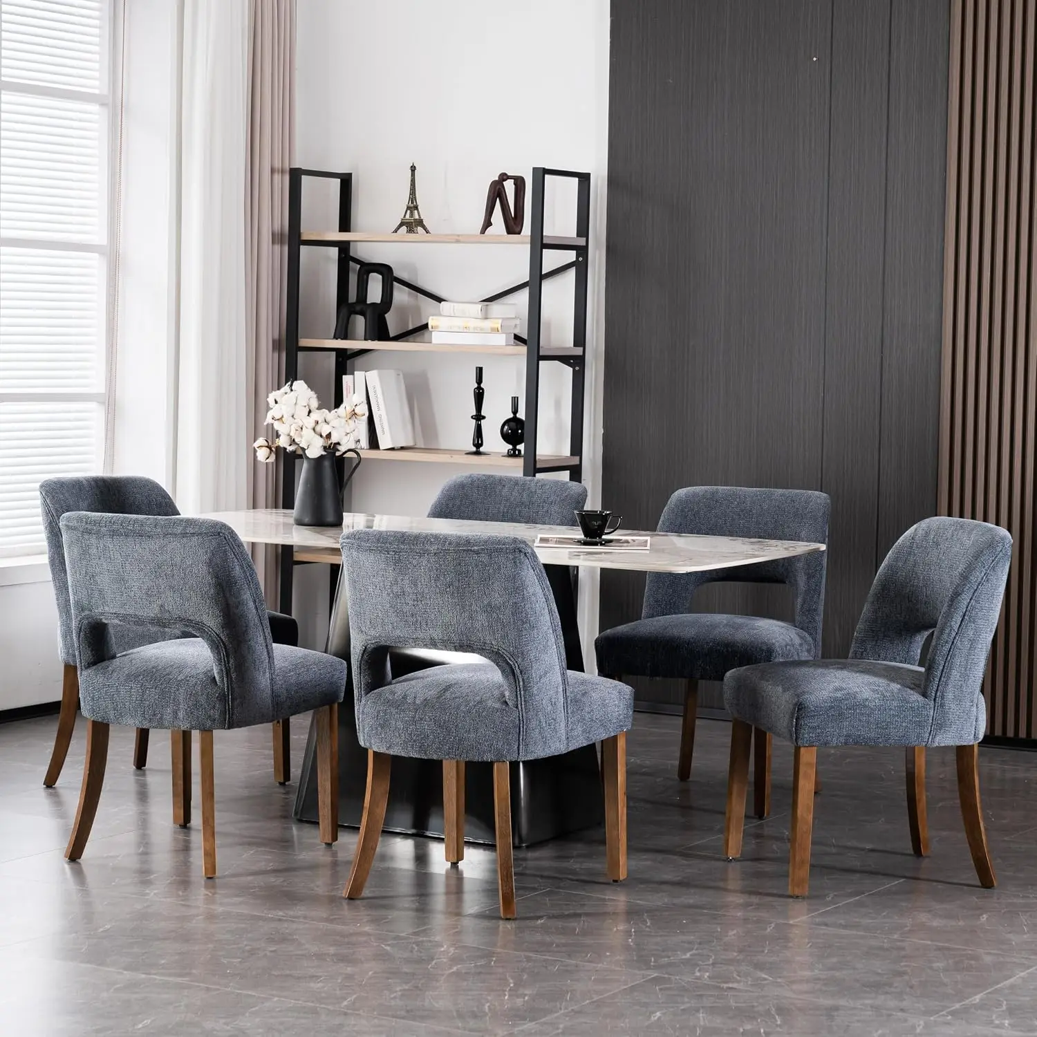 Fabric Dining Chairs Set of 6 Navy Upholstered Kitchen Room, Customized
