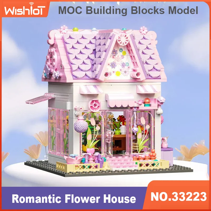 

33223 романтическая модель цветочного дома, розовая хижина, 705 шт., MOC, строительные блоки, игрушки, дом с видом на улицу, детский праздничный подарок