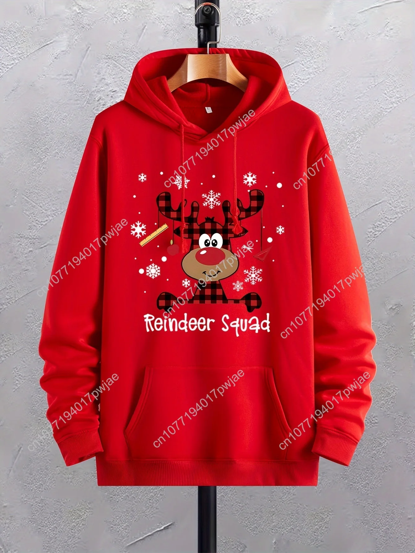 Christmas Reindeer Print Men's Long Sleeve Hoodies Street Casual Sports And Fashionable With Kangaroo Pocket Sweatshirt, For Out