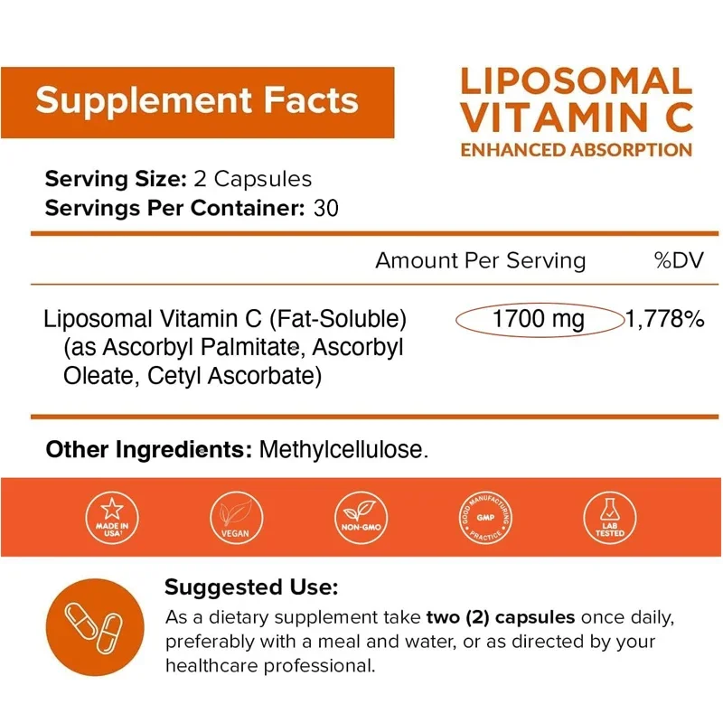 Liposomal Vitamin C,high Absorption,fat Soluble Vitamin C,antioxidant Supplements,immune System Support and Collagen Booster