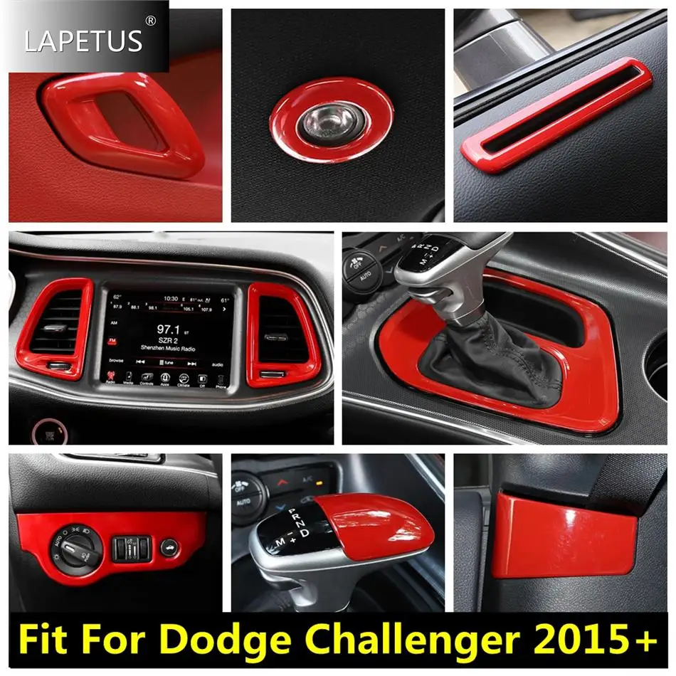 

Red Car Gear Head Shift / Handle / Air Vent / Lights Control Decor Panel Accessories Cover Trim For Dodge Challenger 2015 - 2021