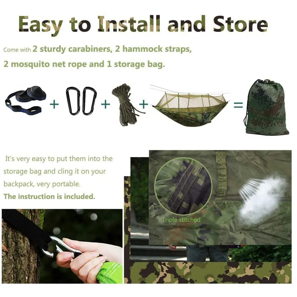 102x55inch Camping Hammock Portable Double Hammock with Mosquito Net Bug Net Tent with 2 Tree Straps for Outdoor Hiking Travel