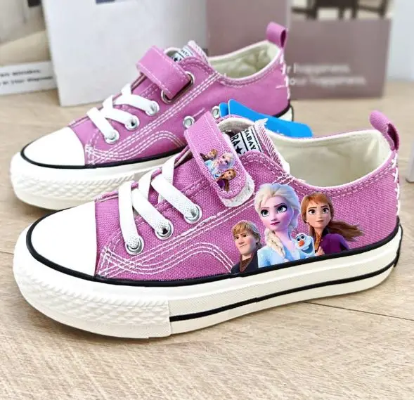 

Новые кроссовки с героями мультфильмов Диснея для девочек «Замороженные», студенческая повседневная обувь, парусиновая обувь для девочек, подарок