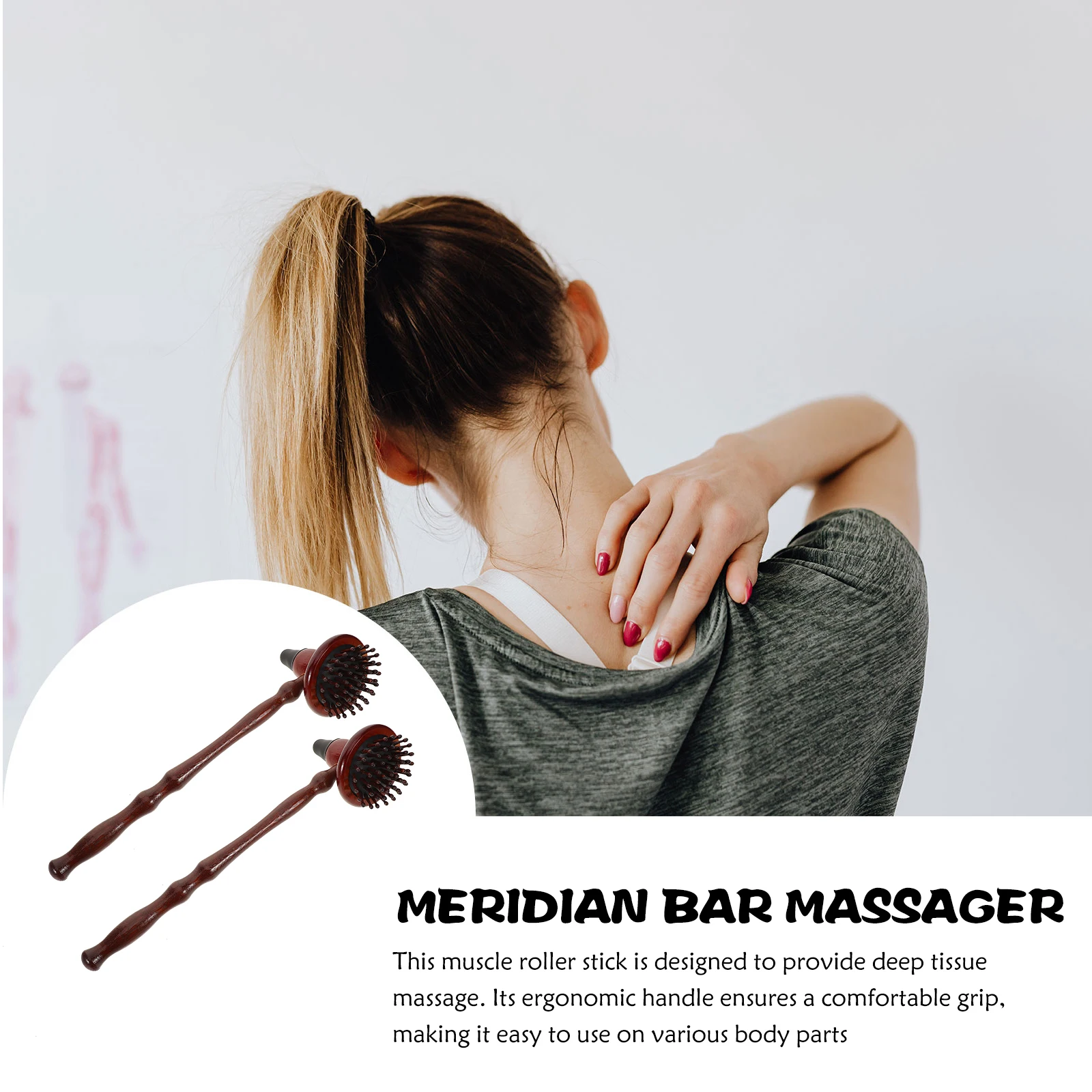 

2 PCS Massage Stick Hand Held Back Massager Manual Neck Relaxation Tool Rubber Handheld Double Head