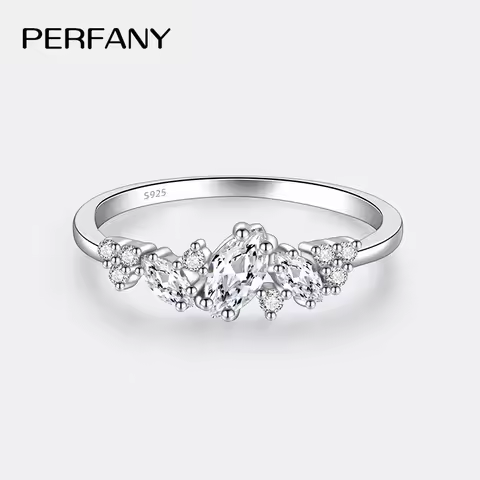 PERFANY 0.58CT Marquise Cut Moissanite Women's Ring S925 Pure Silver Laboratory Cultivated Diamond Fashion Design Jewelry