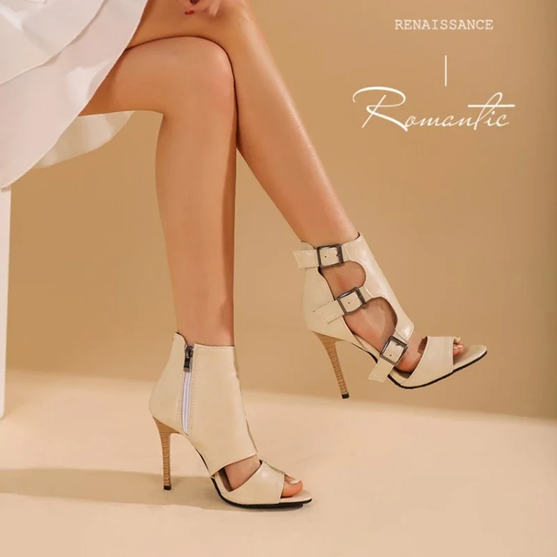 Zapatos De Mujer صنادل نسائية موضة اللمحة تو حزام مشبك الجانب سستة عالية الكعب حفل زفاف أحذية السيدات حجم كبير 50 T322